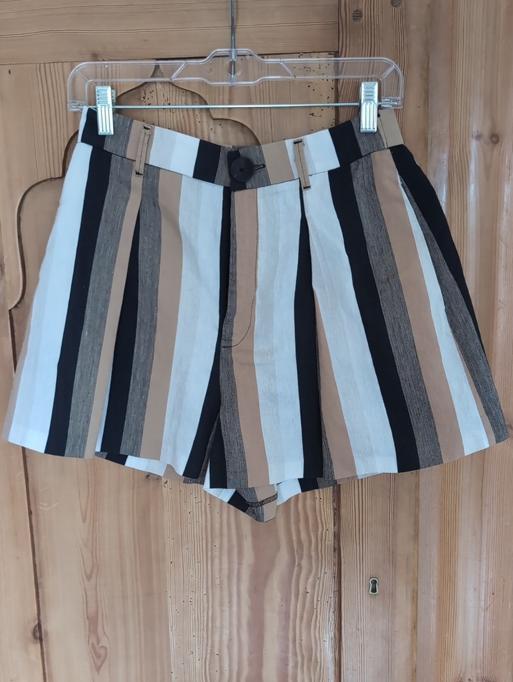 Zara Striped High-Waist Shorts in Black, White & Tan